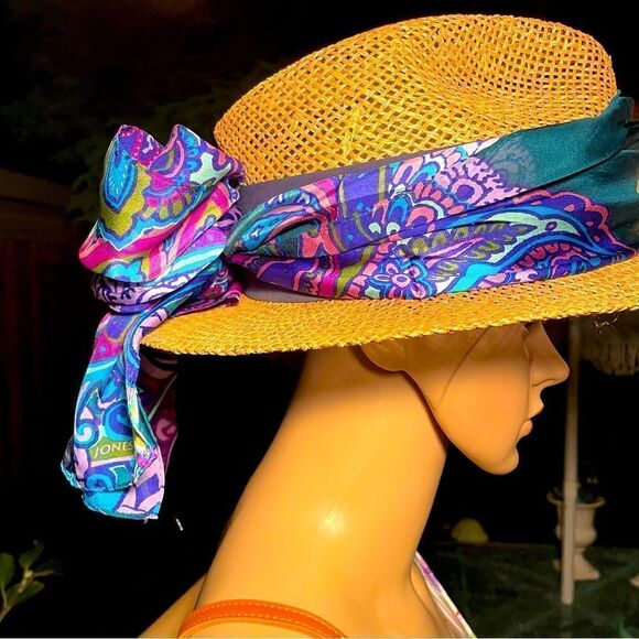 Upcycled hat with Jones New York silk scarf